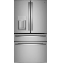 GE Profile 27.9 cu. ft. French Door Refrigerator, Stainless, Autofill Dispenser + LED Lighting (PVD28BYNFS) - Appliance Saver Store