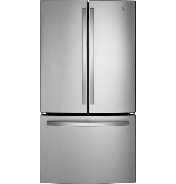 GE 27 cu. ft. French Door Refrigerator, Stainless Steel, Internal Water/Ice Dispenser (GNE27JYMFS)