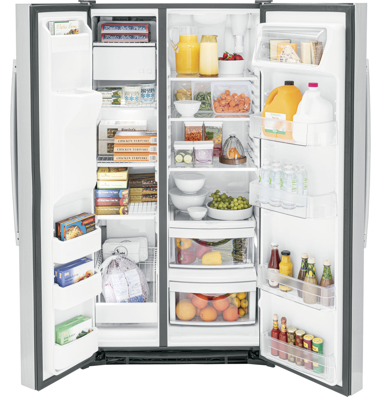 GE 25.3 cu. ft. Side-by-Side Refrigerator, Stainless, External Water/Ice Dispenser (GSS25GYPFS)