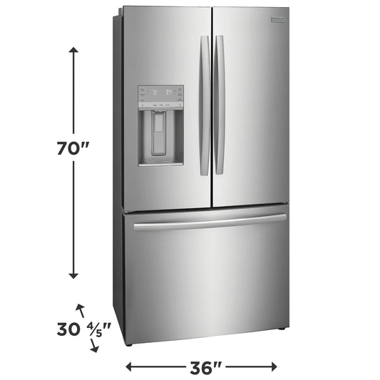 Frigidaire 22.6 cu ft French Door Refrigerator, Stainless, Ice Maker, Adjustable Shelves (GRFC2353AF) - Appliance Saver Store