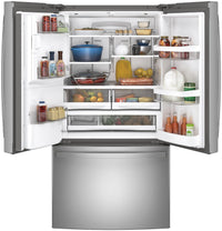 GE 27.7 cu. ft. French Door Refrigerator, Stainless, TwinChill™ + Internal Water/Ice (GFE28GYNFS) - Appliance Saver Store