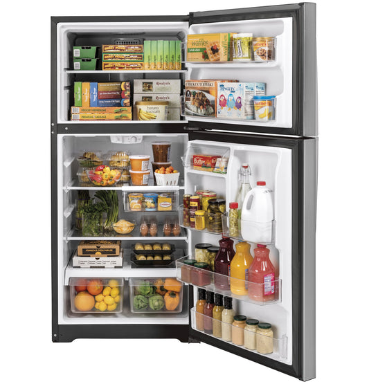 GE 21.9 cu. ft. Top-Freezer Refrigerator, Stainless Steel, Adjustable Shelves + LED Lighting (GTS22KYNRFS)