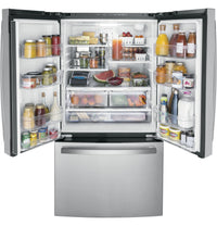 GE 27 cu. ft. French Door Refrigerator, Stainless Steel, Internal Water/Ice Dispenser (GNE27JYMFS)