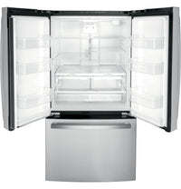 GE 27 cu. ft. French Door Refrigerator, Stainless Steel, Internal Water/Ice Dispenser (GNE27JYMFS)