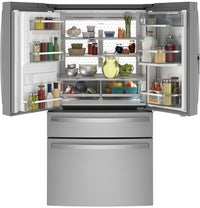 GE Profile 27.9 cu. ft. French Door Refrigerator, Stainless, Autofill Dispenser + LED Lighting (PVD28BYNFS) - Appliance Saver Store