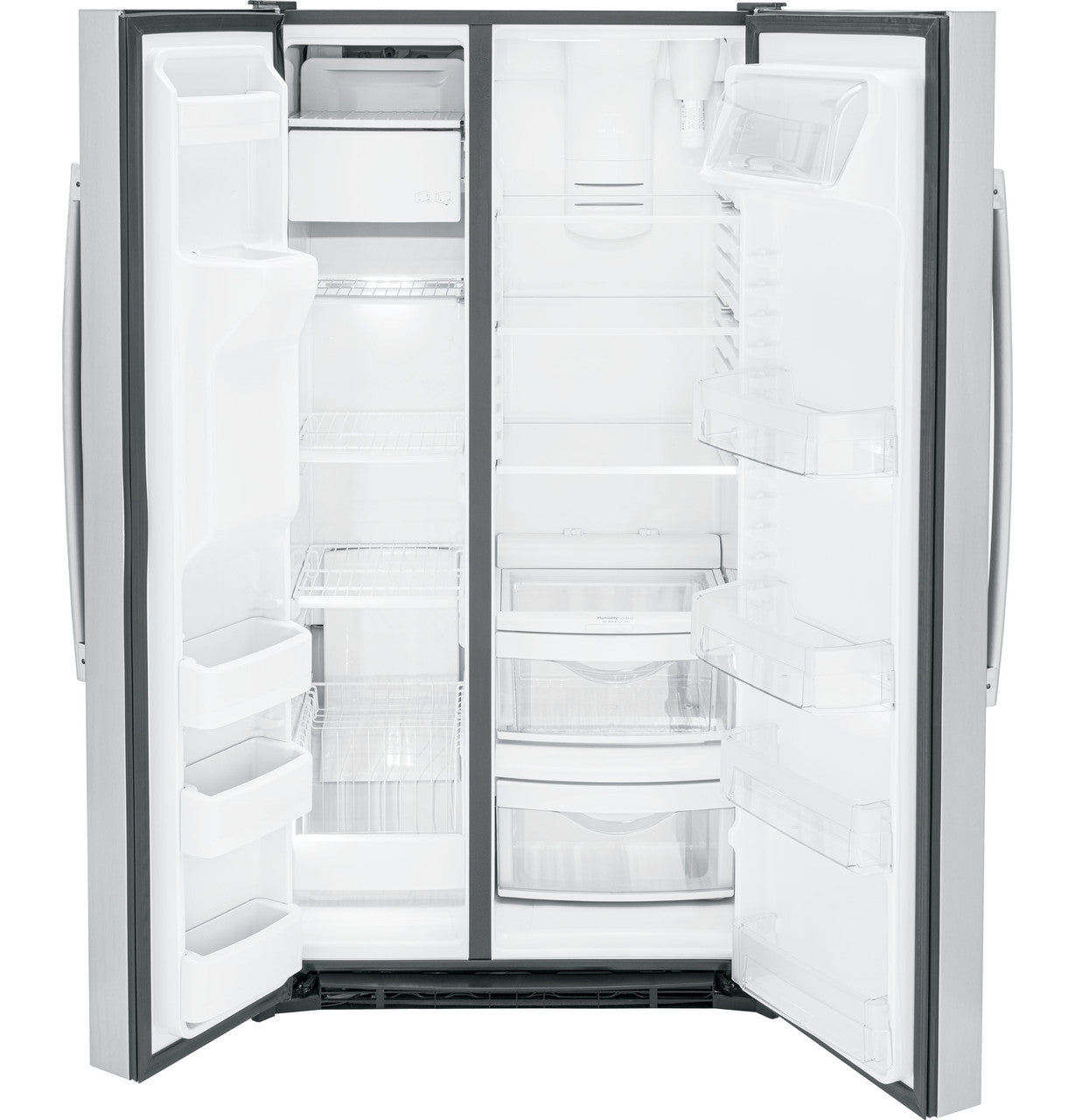 GE 25.3 cu. ft. Side-by-Side Refrigerator, Stainless, External Water/Ice Dispenser (GSS25GYPFS)