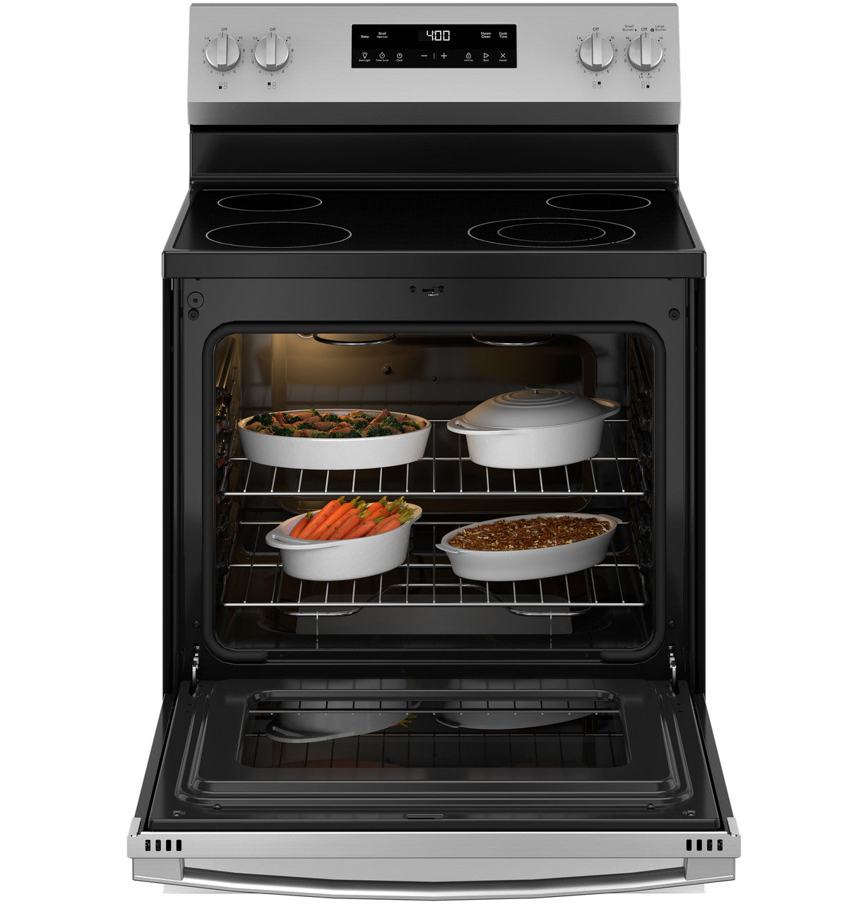 GE 30″ Gas Range, Stainless, 4 Sealed Burners + Easy-Clean Oven (GRF40HSVSS)