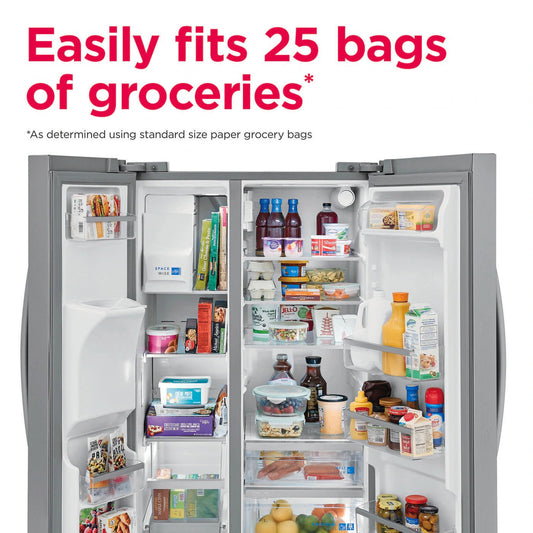 Frigidaire 25.6 cu ft Side - by - Side Refrigerator, Stainless, External Water/Ice Dispenser (GRSS2652AF) - Appliance Saver Store