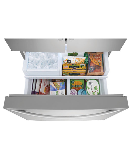 Frigidaire 28.8 cu ft French Door Refrigerator, Stainless, Full - Width Deli Drawer + LED Lighting (FRFN2813AF) - Appliance Saver Store