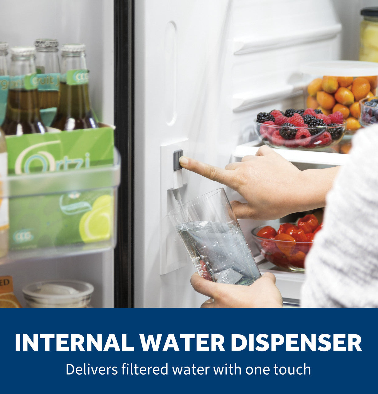 GE 27 cu. ft. French Door Refrigerator, Stainless Steel, Internal Water/Ice Dispenser (GNE27JYMFS)