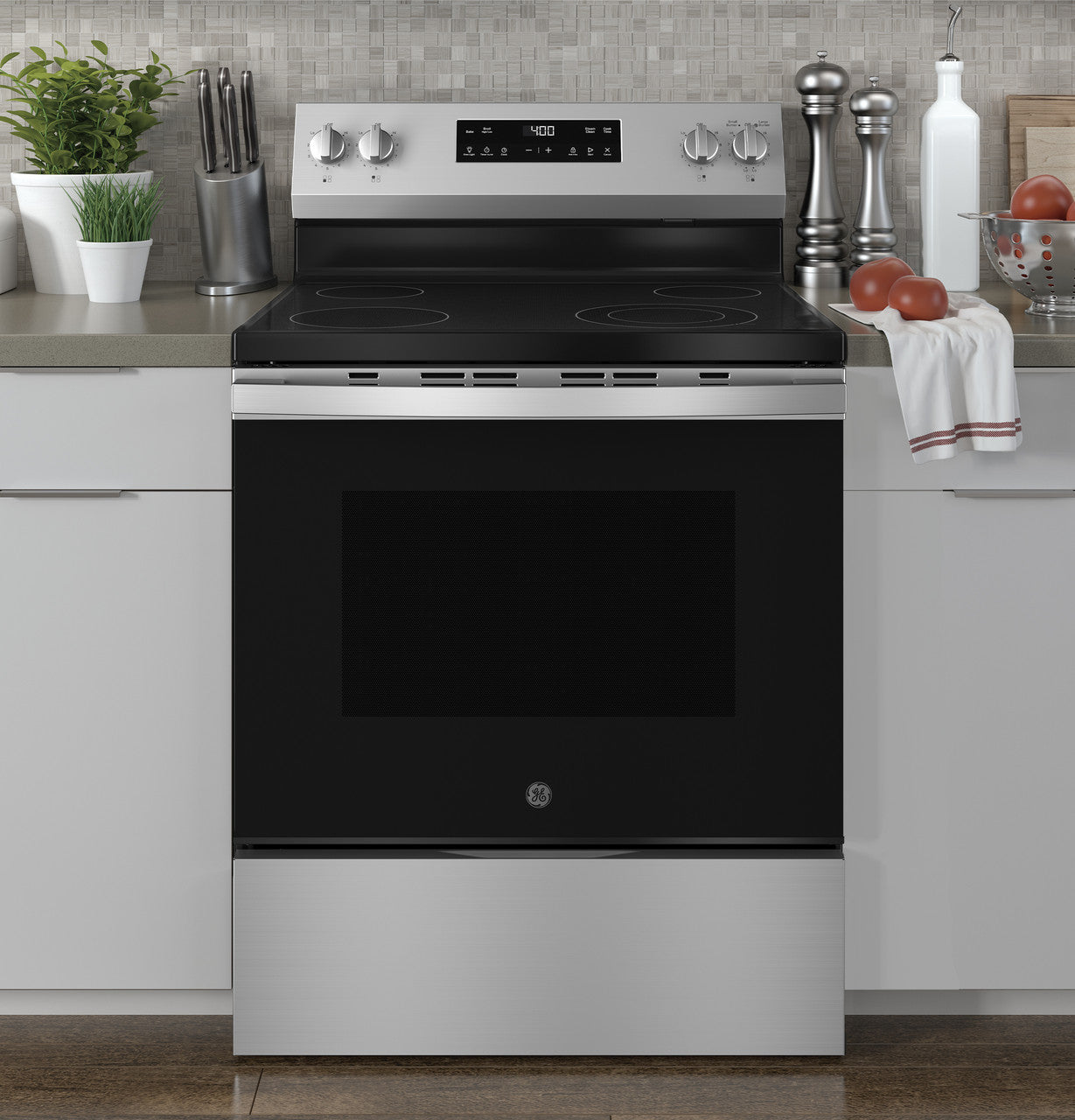 GE 30″ Gas Range, Stainless, 4 Sealed Burners + Easy-Clean Oven (GRF40HSVSS)