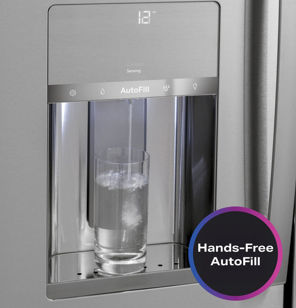 GE Profile 27.9 cu. ft. French Door Refrigerator, Stainless, Autofill Dispenser + LED Lighting (PVD28BYNFS) - Appliance Saver Store