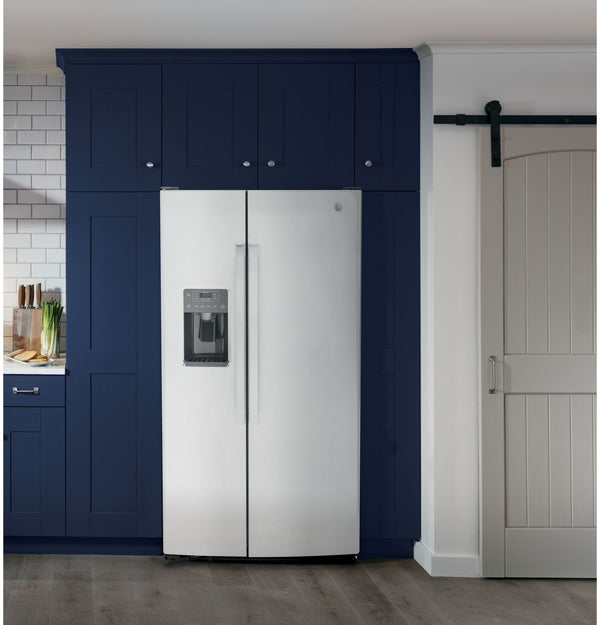 GE 25.3 cu. ft. Side-by-Side Refrigerator, Stainless, External Water/Ice Dispenser (GSS25GYPFS)
