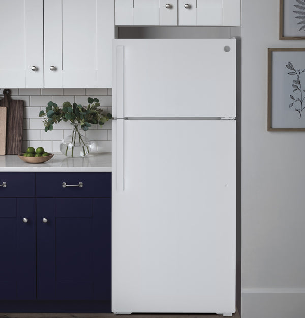 GE 21.9 cu. ft. Top-Freezer Refrigerator, White, Adjustable Shelves + LED Lighting (GTS22KGNRWW)