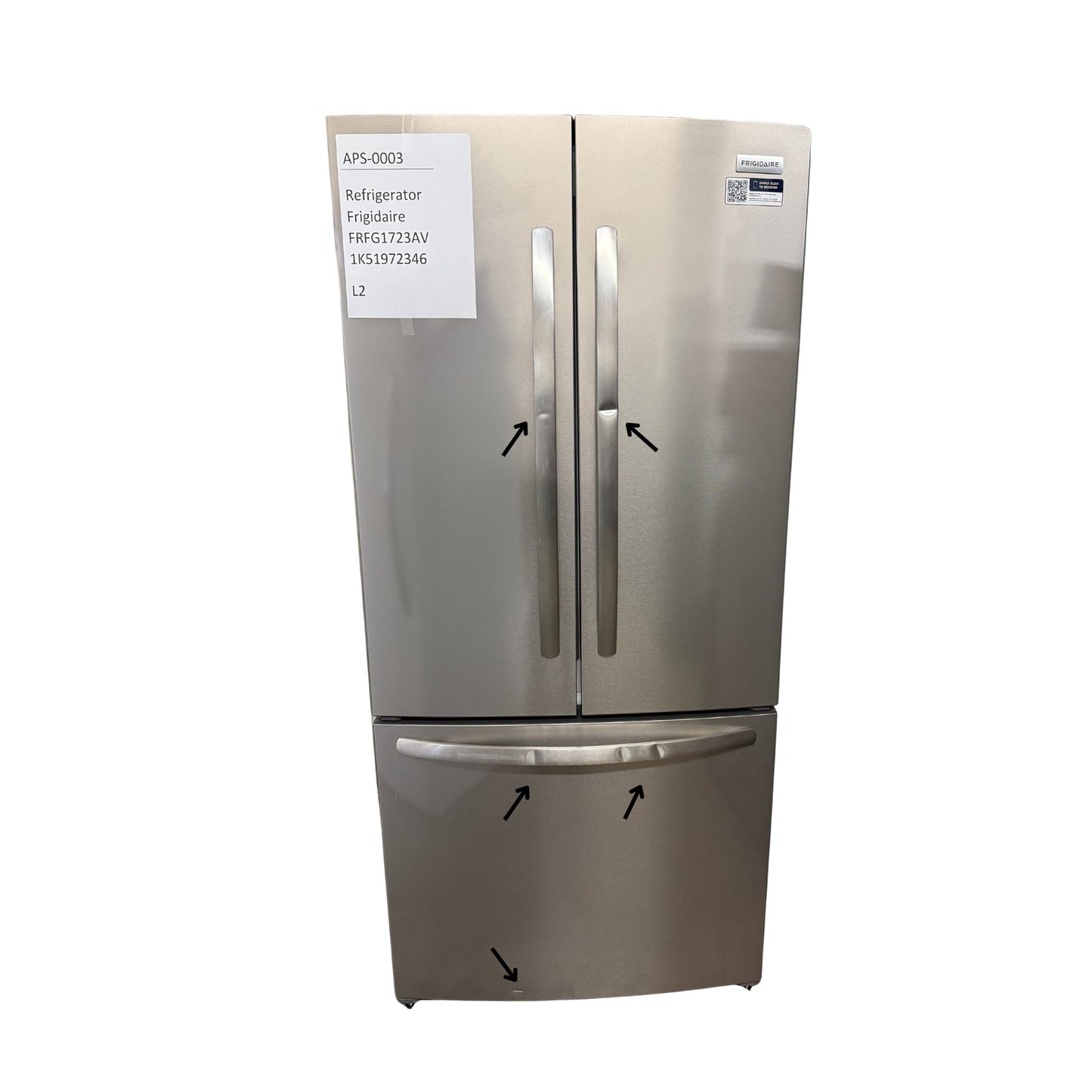 Frigidaire 17.6 cu ft French Door Refrigerator, Stainless, CrispSeal Crispers + EvenTemp Cooling (FRFG1723AV)