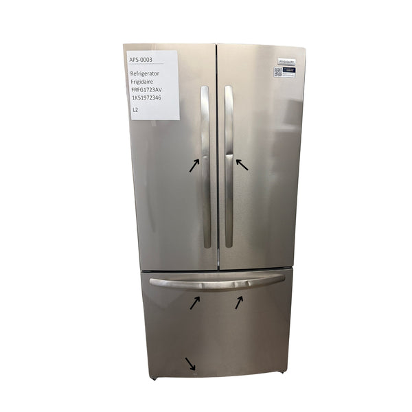 Frigidaire 17.6 cu ft French Door Refrigerator, Stainless, CrispSeal Crispers + EvenTemp Cooling (FRFG1723AV)