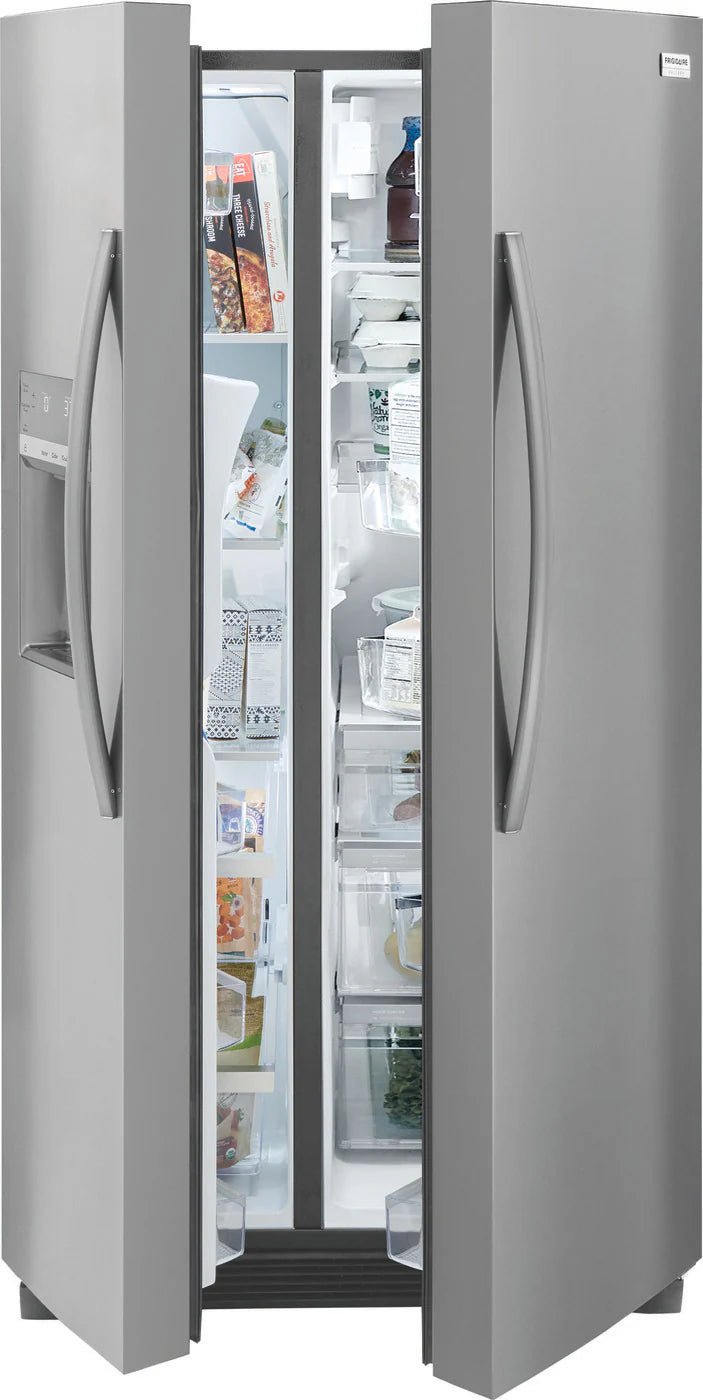 Frigidaire 25.6 cu ft Side - by - Side Refrigerator, Stainless, External Water/Ice Dispenser (GRSS2652AF) - Appliance Saver Store