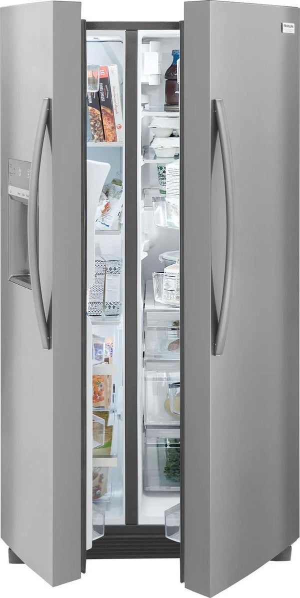 Frigidaire 25.6 cu ft Side - by - Side Refrigerator, Stainless, External Water/Ice Dispenser (GRSS2652AF) - Appliance Saver Store