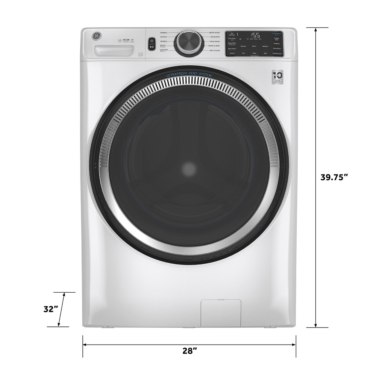 GE 4.8 cu. ft. Front Load Washer, White, UltraFresh Vent + SmartHQ WiFi (GFW550SSNWW) - Appliance Saver Store