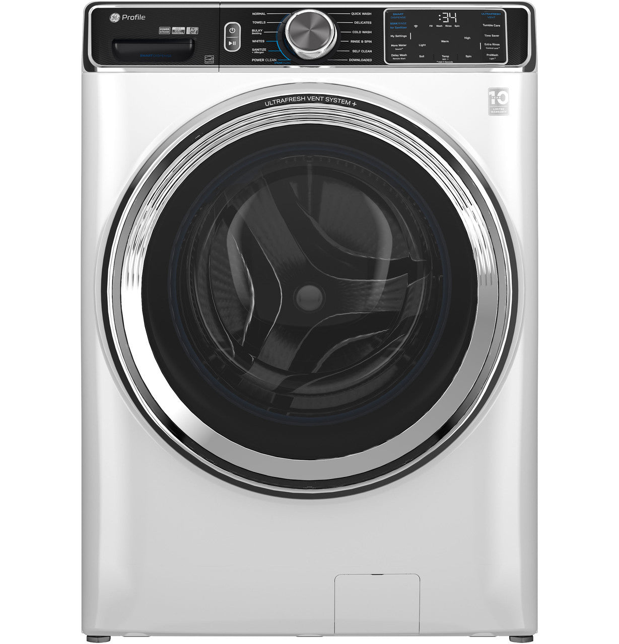 GE Profile 5.3 cu. ft. Front Load Washer, White, UltraFresh Vent + SmartDispense (PFW870SSVWW) - Appliance Saver Store