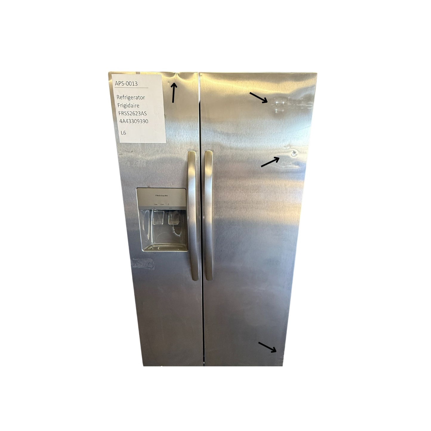 Frigidaire 25.6 cu ft Side - by - Side Refrigerator, Stainless, External Water/Ice Dispenser (FRSS2623AS) - Appliance Saver Store