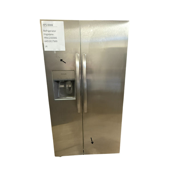 Frigidaire 22.3 cu ft Side - by - Side Refrigerator, Stainless, External Water/Ice Dispenser (FRSC2333AS) - Appliance Saver Store