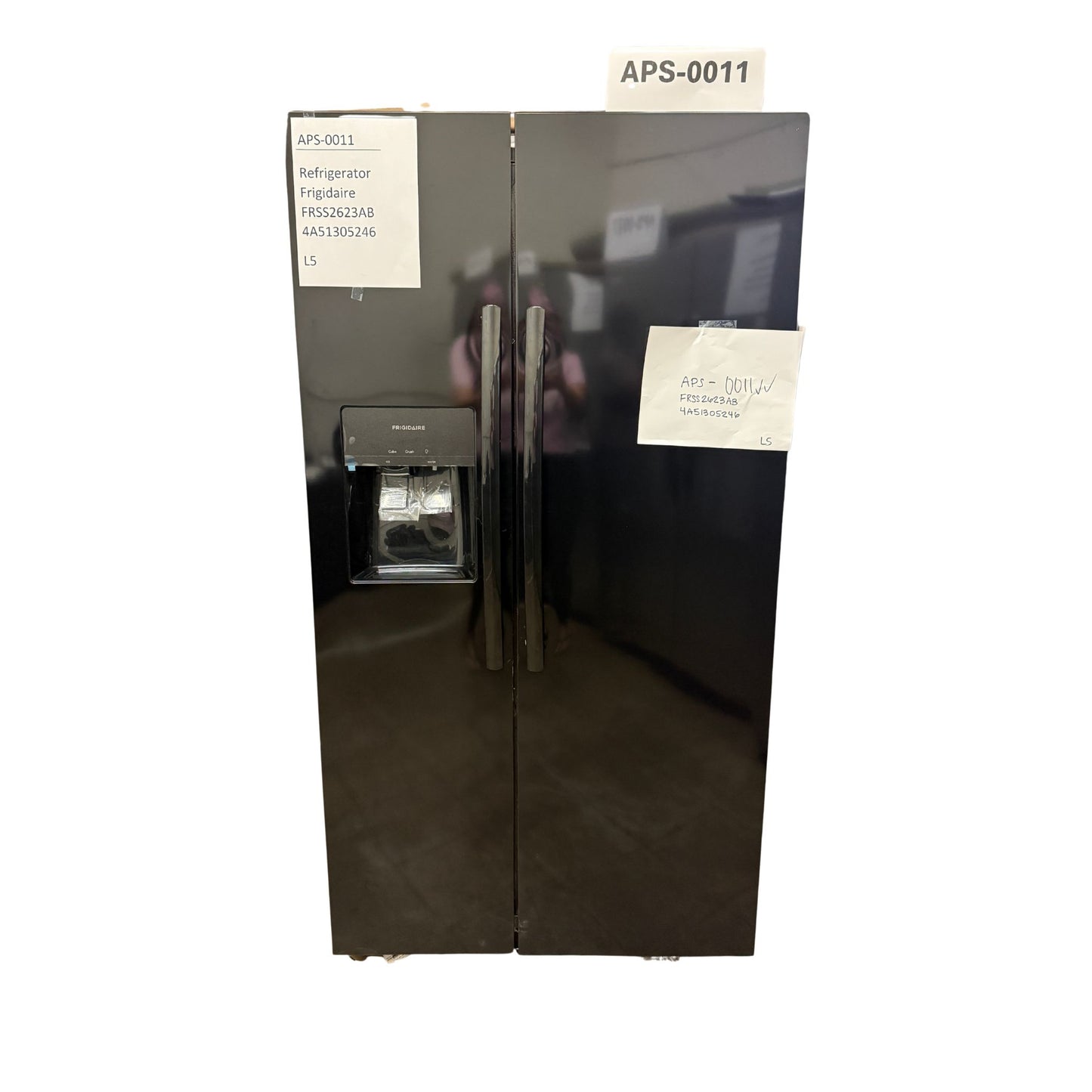 Frigidaire 25.6 cu ft Side - by - Side Refrigerator, Black, External Water/Ice Dispenser (FRSS2623AB) - Appliance Saver Store