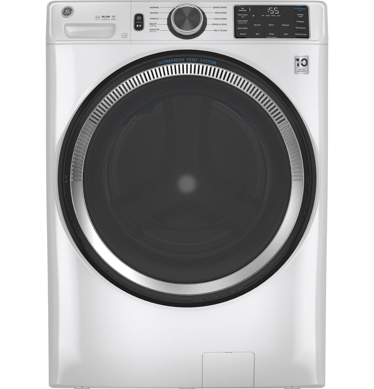 GE 4.8 cu. ft. Front Load Washer, White, UltraFresh Vent + SmartHQ WiFi (GFW550SSNWW) - Appliance Saver Store
