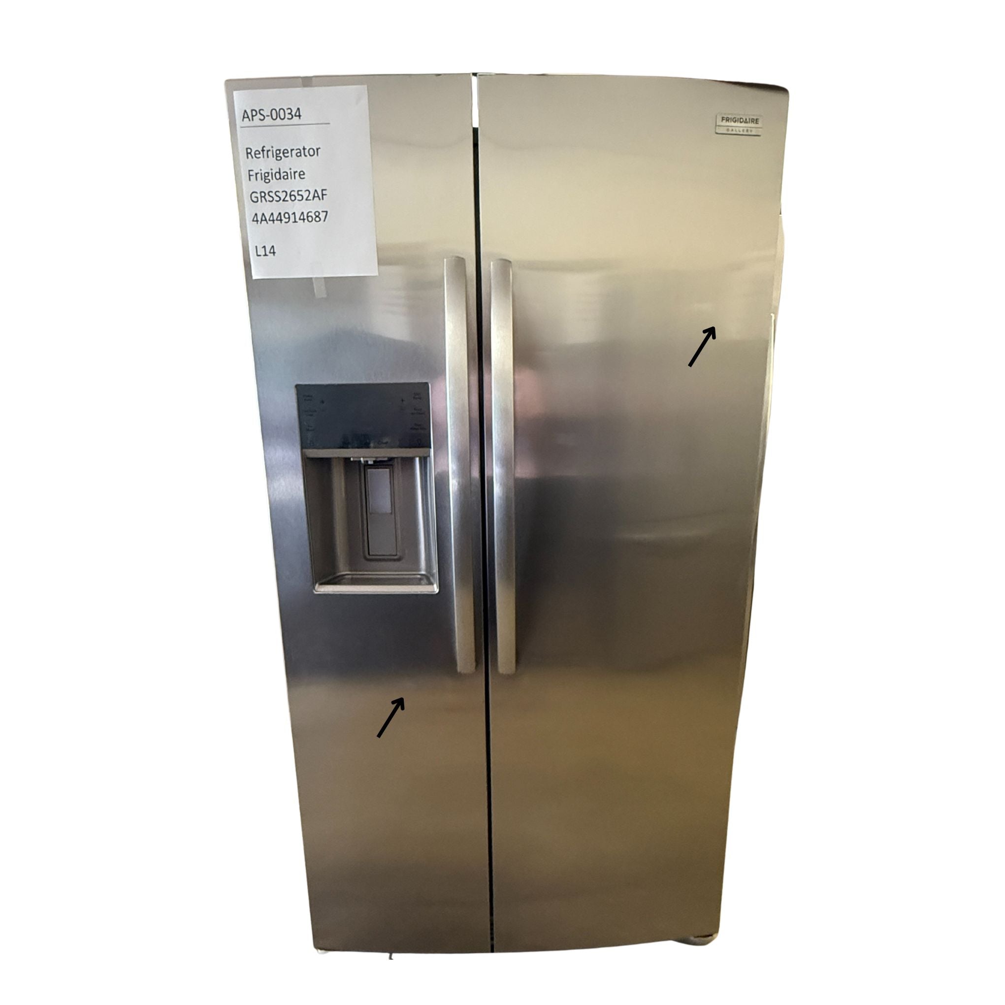 Frigidaire 25.6 cu ft Side - by - Side Refrigerator, Stainless, External Water/Ice Dispenser (GRSS2652AF) - Appliance Saver Store