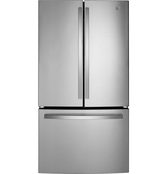 GE 27 cu. ft. French Door Refrigerator, Stainless Steel, Internal Water/Ice Dispenser (GNE27JYMFS)