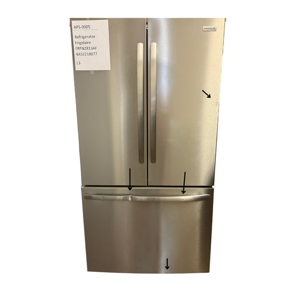 Frigidaire 28.8 cu ft French Door Refrigerator, Stainless, Full - Width Deli Drawer + LED Lighting (FRFN2813AF) - Appliance Saver Store