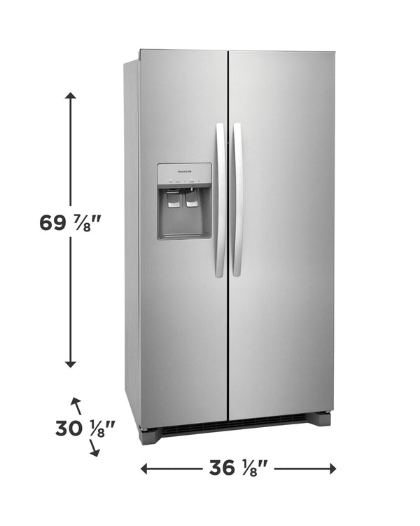 Frigidaire 22.3 cu ft Side - by - Side Refrigerator, Stainless, External Water/Ice Dispenser (FRSC2333AS) - Appliance Saver Store
