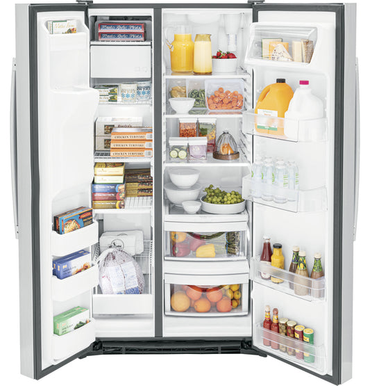 GE 25.3 cu. ft. Side-by-Side Refrigerator, Stainless, External Water/Ice Dispenser (GSS25GYPFS)