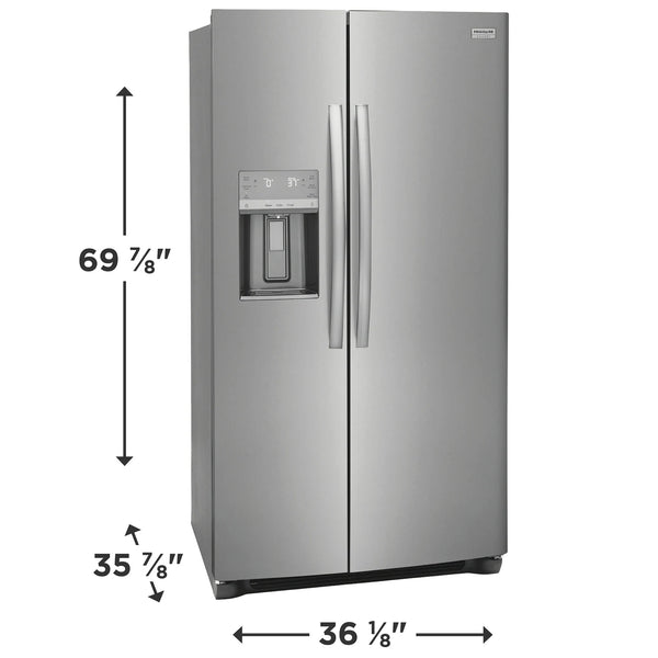 Frigidaire 25.6 cu ft Side - by - Side Refrigerator, Stainless, External Water/Ice Dispenser (GRSS2652AF) - Appliance Saver Store