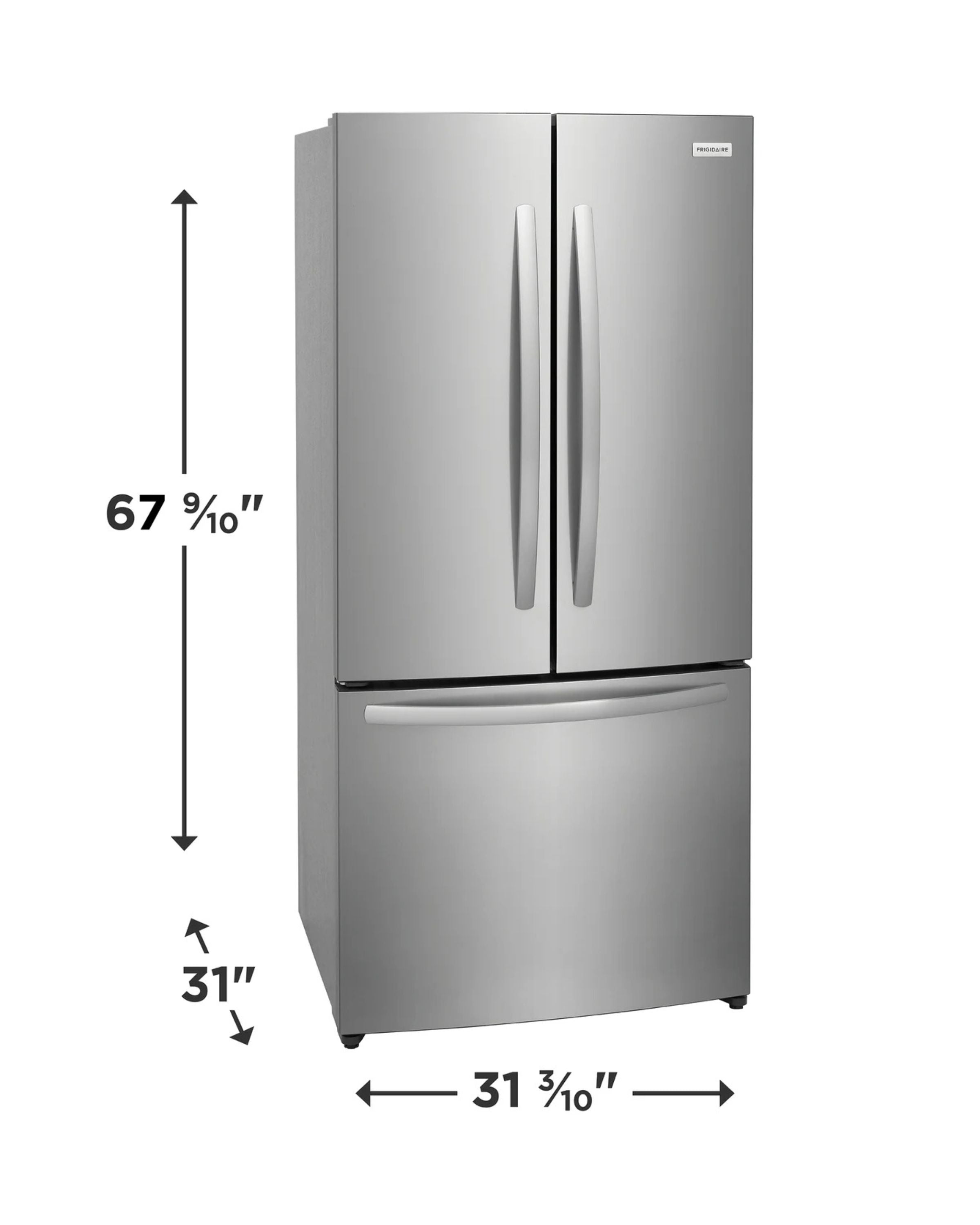 Frigidaire 17.6 cu ft French Door Refrigerator, Stainless, CrispSeal Crispers + EvenTemp Cooling (FRFG1723AV)