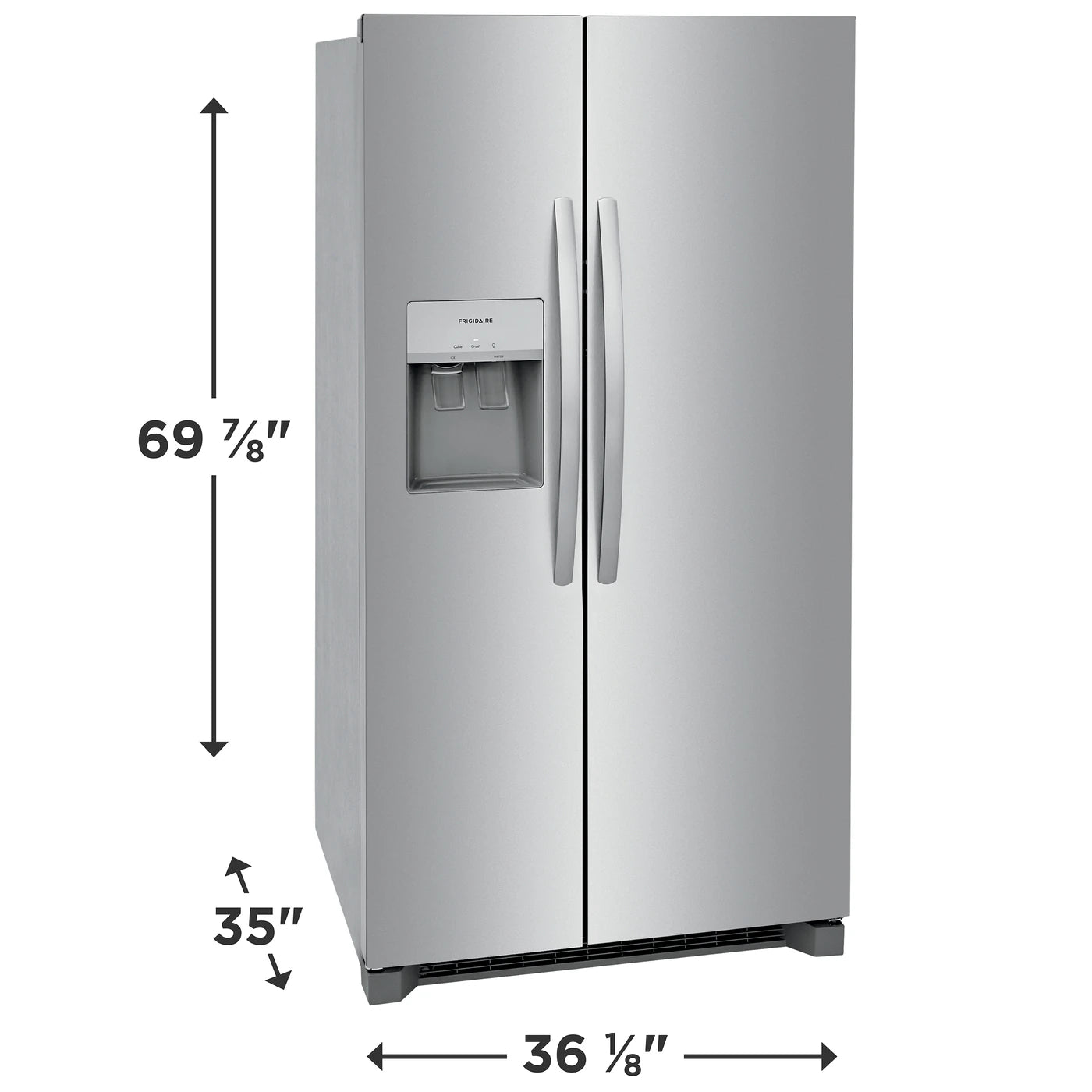 Frigidaire 25.6 cu ft Side - by - Side Refrigerator, Stainless, External Water/Ice Dispenser (FRSS2623AS) - Appliance Saver Store