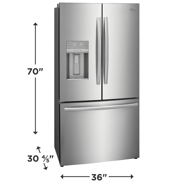 Frigidaire 22.6 cu ft French Door Refrigerator, Stainless, Ice Maker, Adjustable Shelves (GRFC2353AF) - Appliance Saver Store