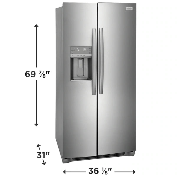 Frigidaire 22.3 cu ft Side - by - Side Refrigerator, Stainless, External Water/Ice Dispenser (GRSC2352AF) - Appliance Saver Store