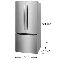 Frigidaire 20 cu ft French Door Refrigerator, Stainless, Slim 30″ Width, LED Lighting (GRFN2023AF) - Appliance Saver Store