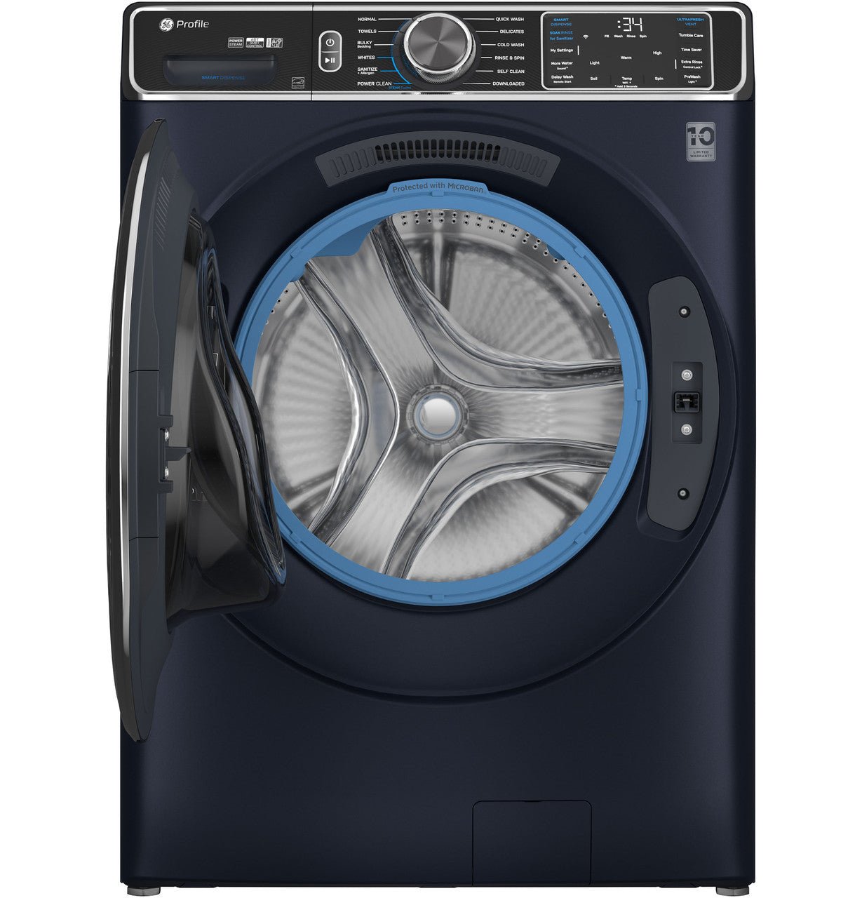 GE Profile 5.3 cu. ft. Front Load Washer, Sapphire Blue, UltraFresh Vent + SmartDispense (PFW870SPVRS) - Appliance Saver Store