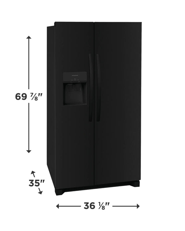 Frigidaire 25.6 cu ft Side - by - Side Refrigerator, Black, External Water/Ice Dispenser (FRSS2623AB) - Appliance Saver Store