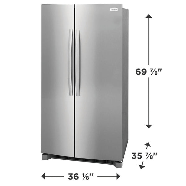 Frigidaire 26 cu ft Side - by - Side Refrigerator, Stainless, External Water/Ice Dispenser (GRSN2620AF) - Appliance Saver Store