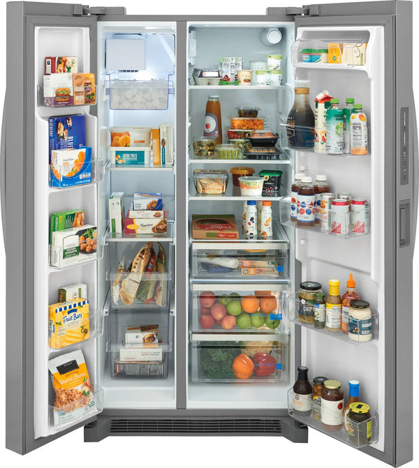 Frigidaire 26 cu ft Side - by - Side Refrigerator, Stainless, External Water/Ice Dispenser (GRSN2620AF) - Appliance Saver Store