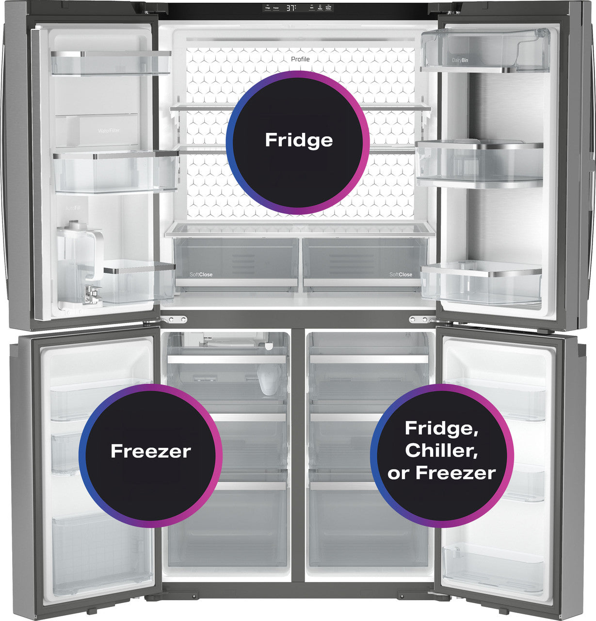 GE Profile 28.4 cu. ft. French Door Refrigerator, Stainless, Adjustable Shelves + LED Lighting (PAD28BYTFS)