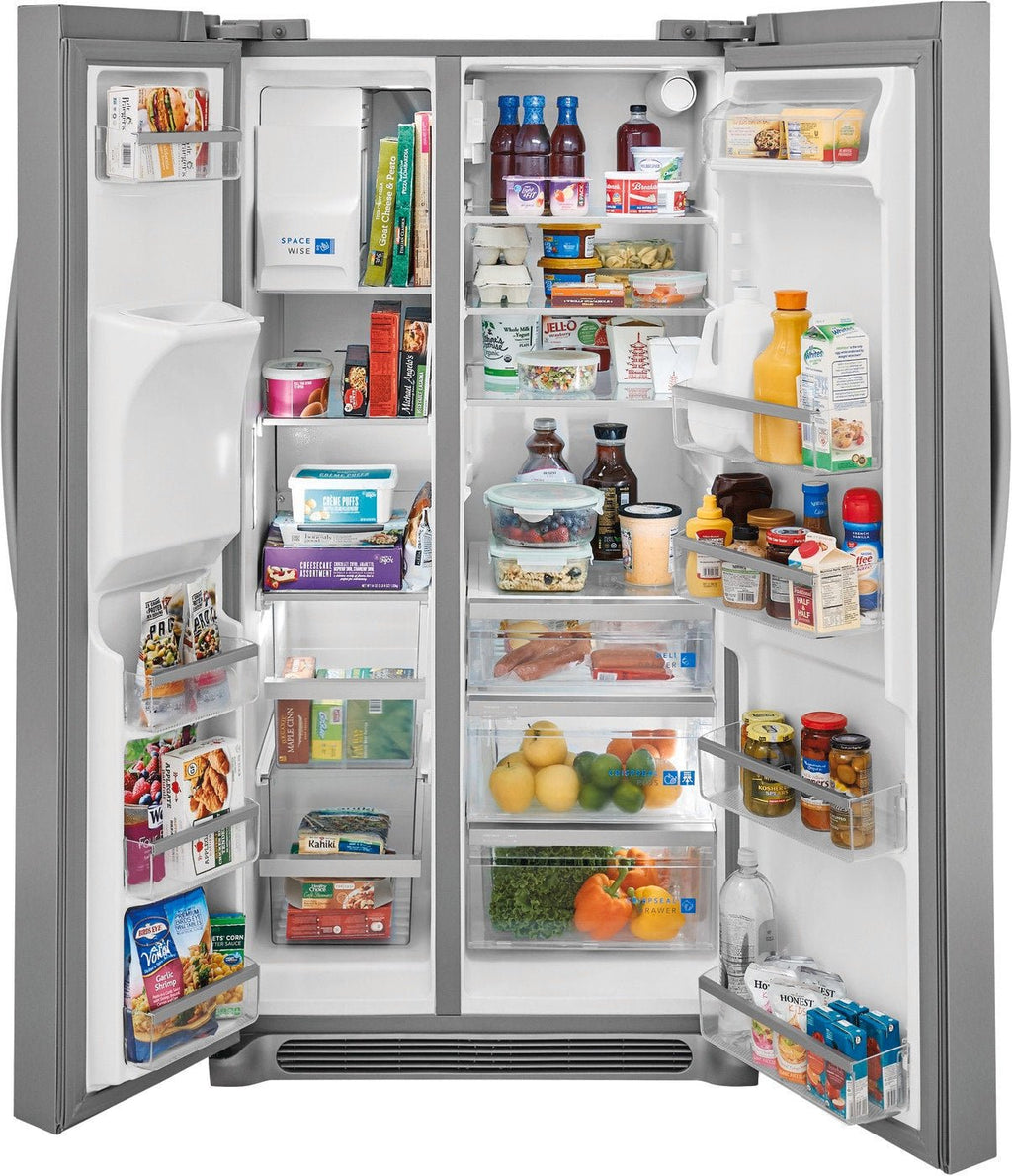 Frigidaire 25.6 cu ft Side - by - Side Refrigerator, Stainless, External Water/Ice Dispenser (GRSS2652AF) - Appliance Saver Store