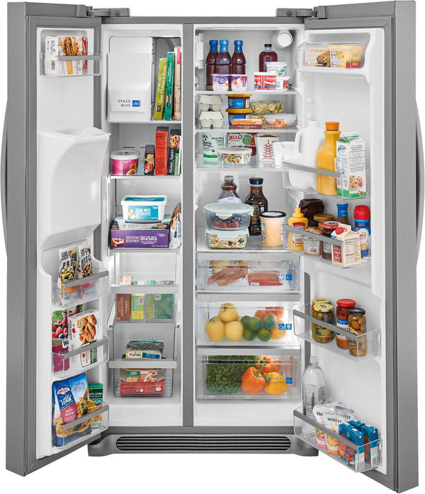 Frigidaire 25.6 cu ft Side - by - Side Refrigerator, Stainless, External Water/Ice Dispenser (GRSS2652AF) - Appliance Saver Store
