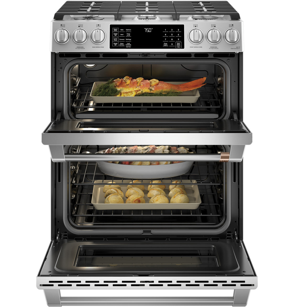 GE Café 30" Dual Fuel Range, Stainless, Double Oven + Convection (CGS750P2MS1)