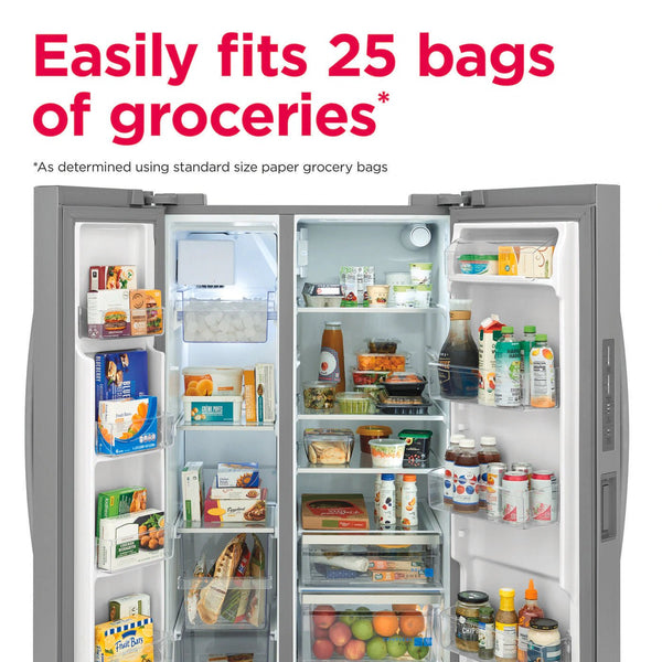Frigidaire 26 cu ft Side - by - Side Refrigerator, Stainless, External Water/Ice Dispenser (GRSN2620AF) - Appliance Saver Store