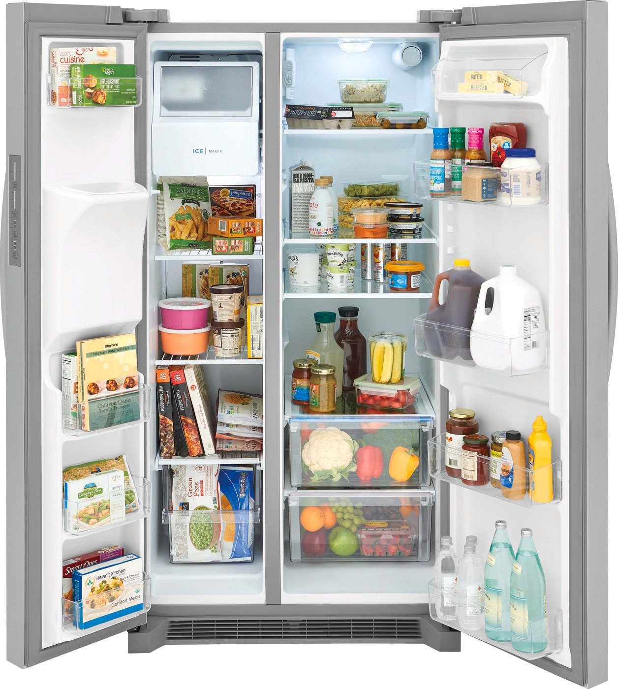 Frigidaire 25.6 cu ft Side - by - Side Refrigerator, Stainless, External Water/Ice Dispenser (FRSS2623AS) - Appliance Saver Store