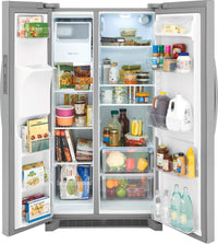 Frigidaire 25.6 cu ft Side - by - Side Refrigerator, Stainless, External Water/Ice Dispenser (FRSS2623AS) - Appliance Saver Store